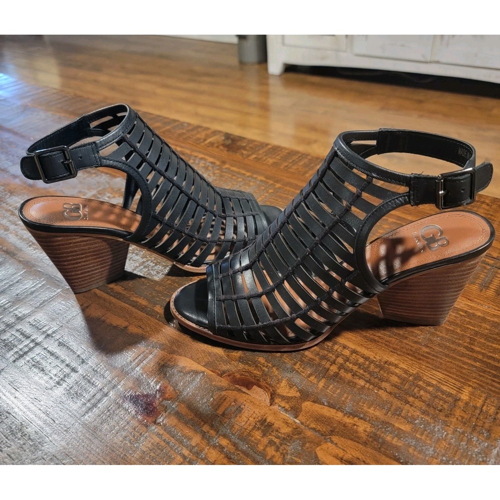 GIANNI BINI Black Sandals Gladiator Wedges Heels Size 10 Discontinued Rare GB 3"